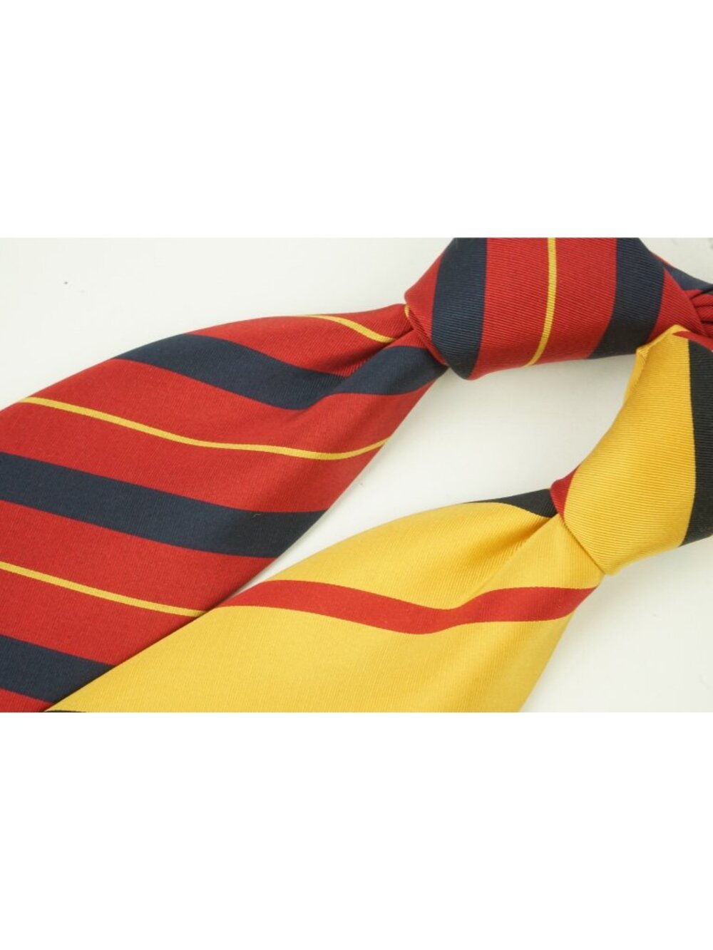 Trevelyan Pair of Wool Silk Blend Striped Ties Red Navy Yellow